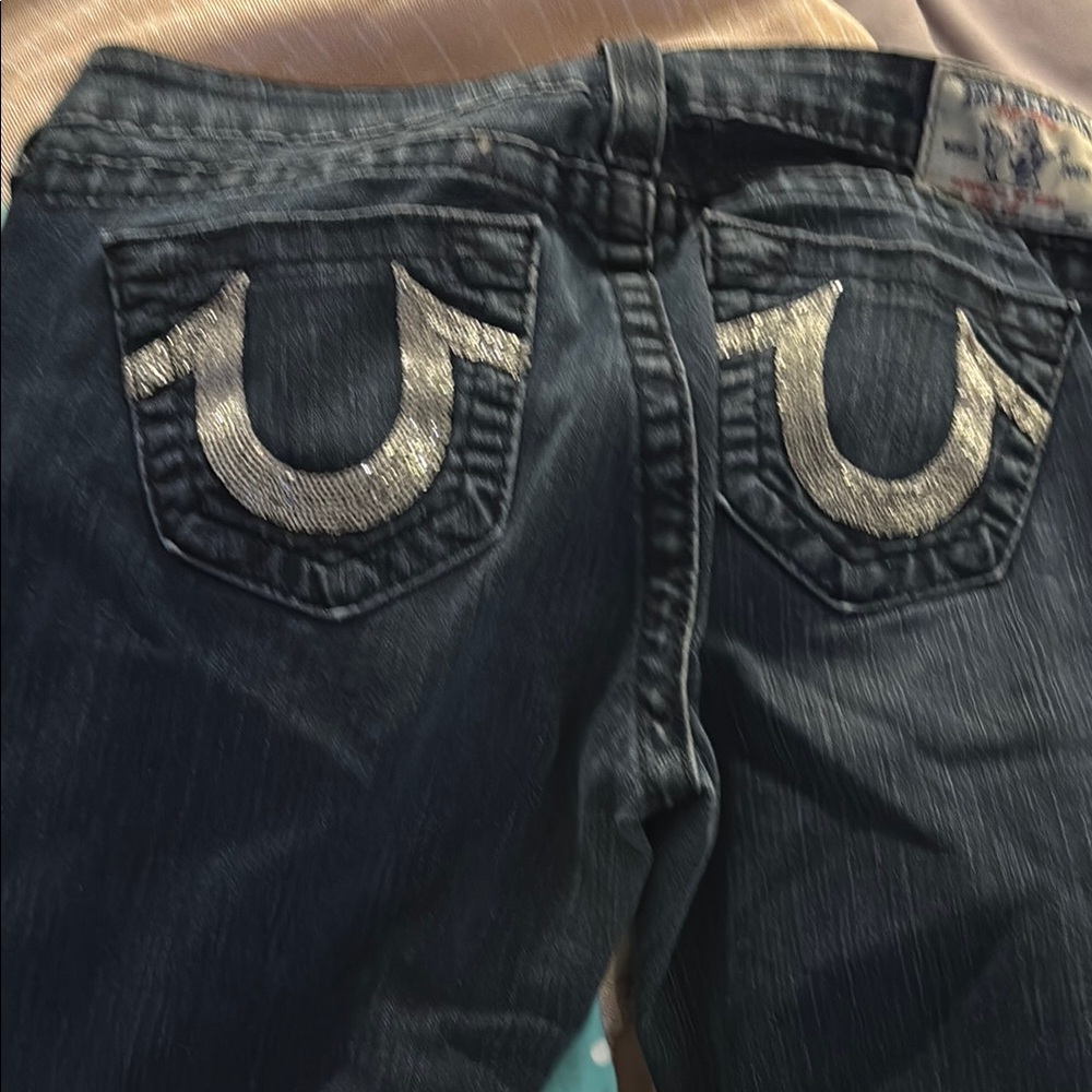 True Religion Women's Dark Blue Jeans with Silver Accents
